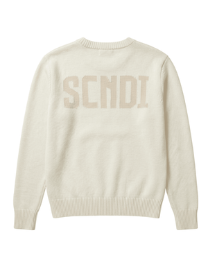 Ivory knit sweater with a minimalist Scandinavian design by SCNDI