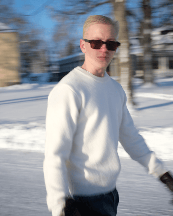Front view of SCNDI ivory knit sweater in a clean, timeless silhouette